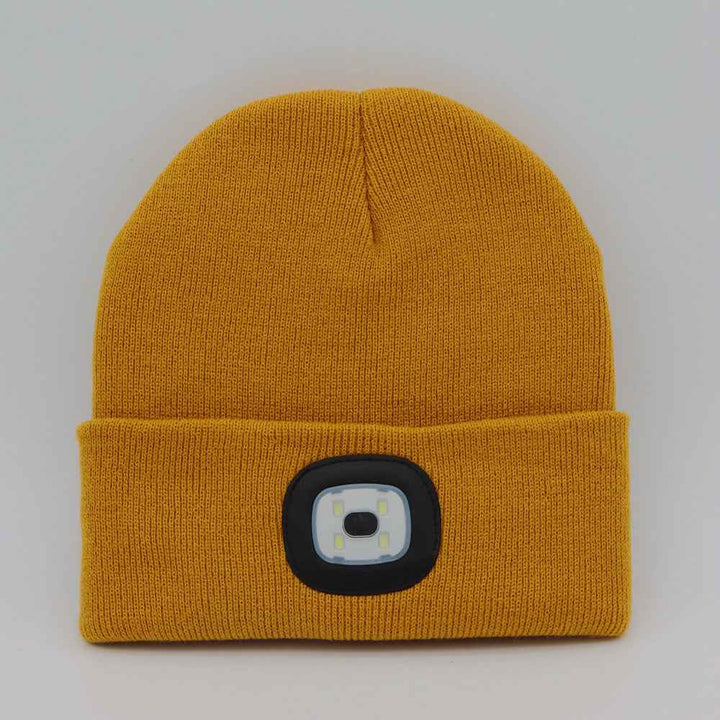 BrightBeam LED Knit Hat - Light-Up Knitted Beanie with Button Cell Power Yellow C