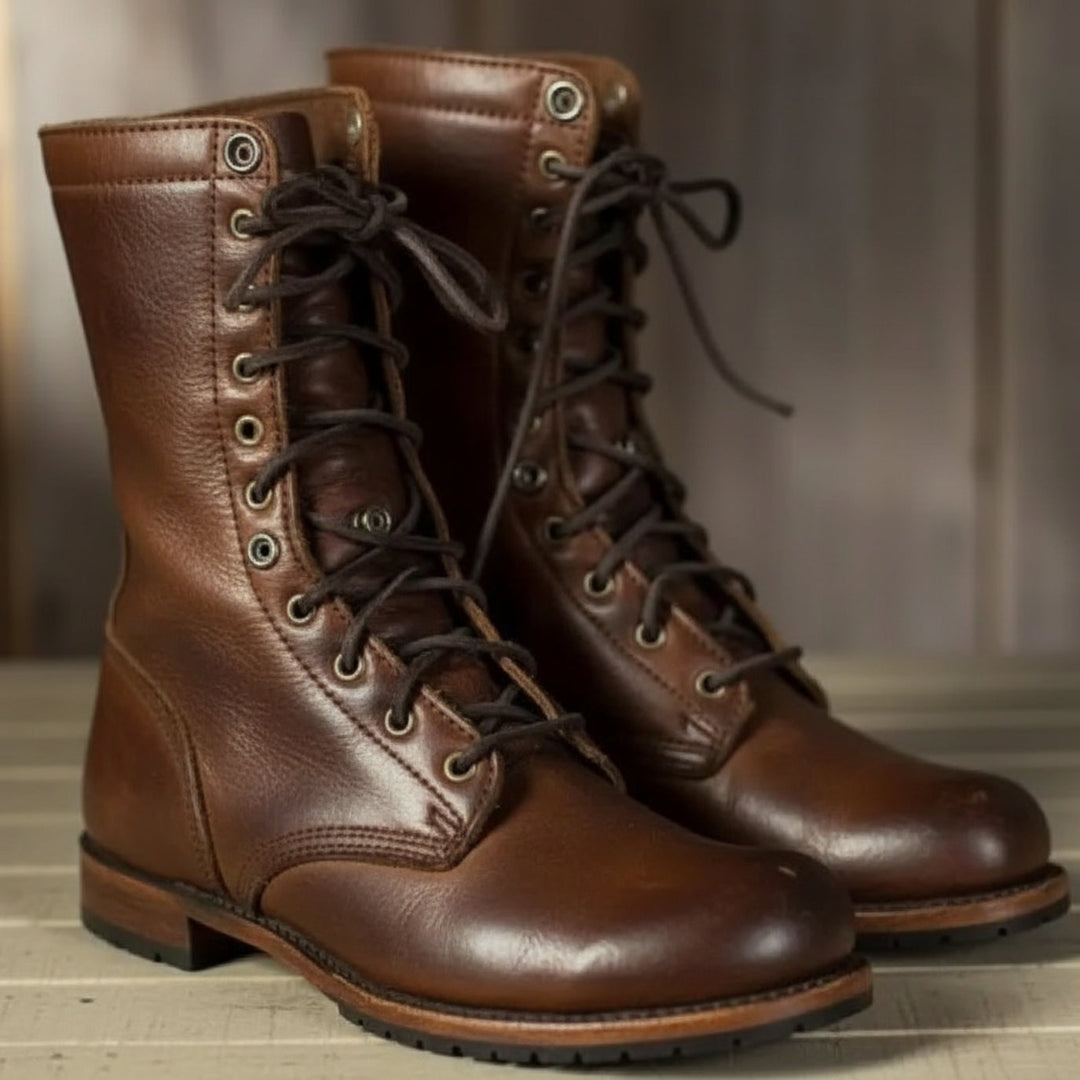 Women's Stylish Lace-Up Combat Boots Dark Brown