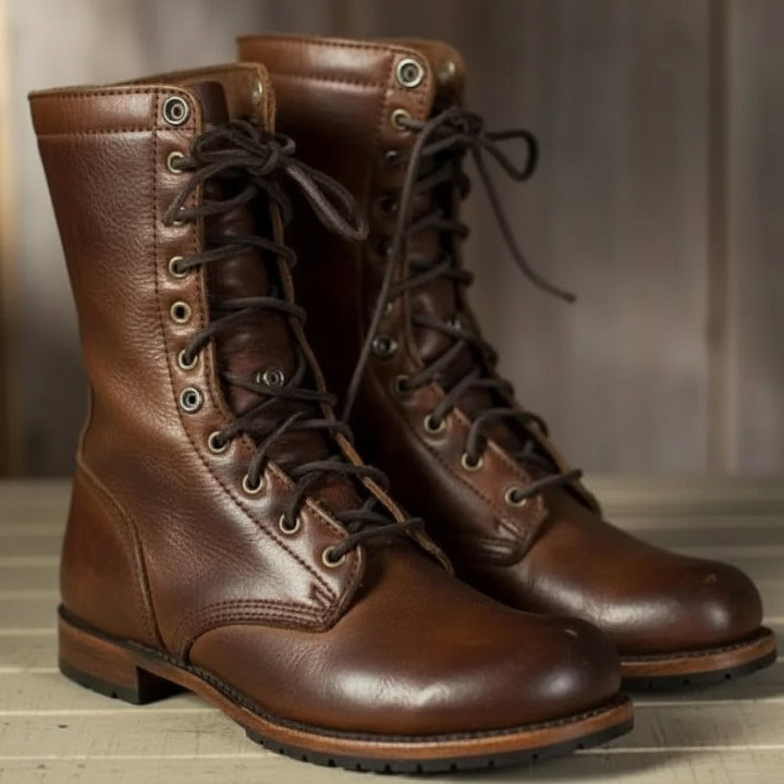 Women's Stylish Lace-Up Combat Boots Dark Brown
