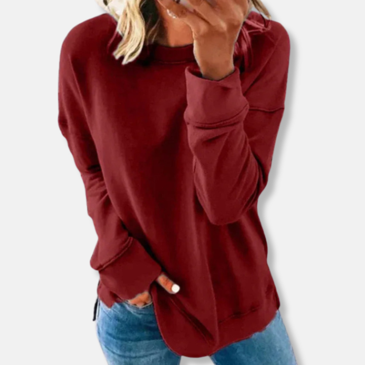 Women's Relaxed Fit Sweatshirt – Soft Cotton Blend – Casual Round Neck Red