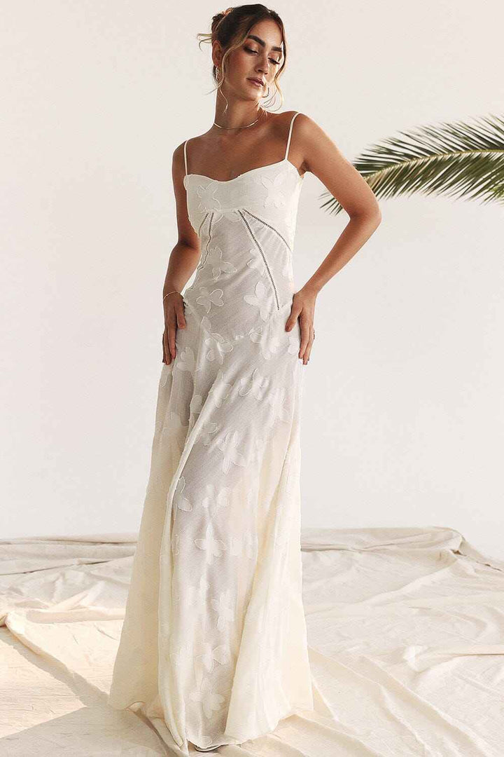 Women's Floral Maxi Dress – Slim Fit – Lightweight Fabric – Spaghetti Straps White