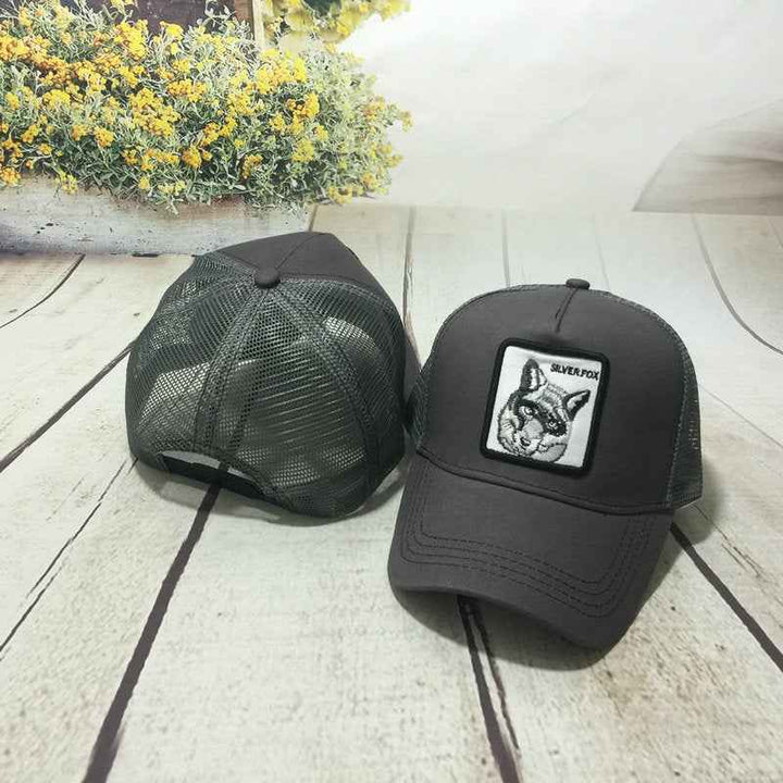 Animal embroidery baseball cap men and women summer Fox grey