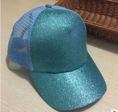 Casual Sunshade Duck Tongue Net Hat Ladies Ponytail Lake Blue Glittery