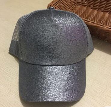 Casual Sunshade Duck Tongue Net Hat Ladies Ponytail Deep Gray Glittery