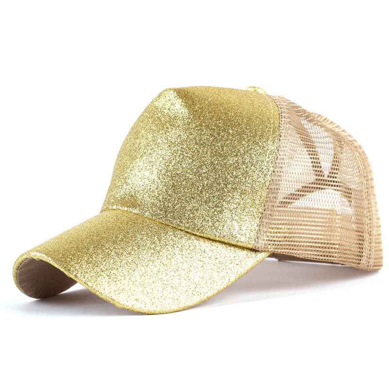 Baseball-Caps Ponytail Snapback Sequins Hip-Hop-Hat Gold