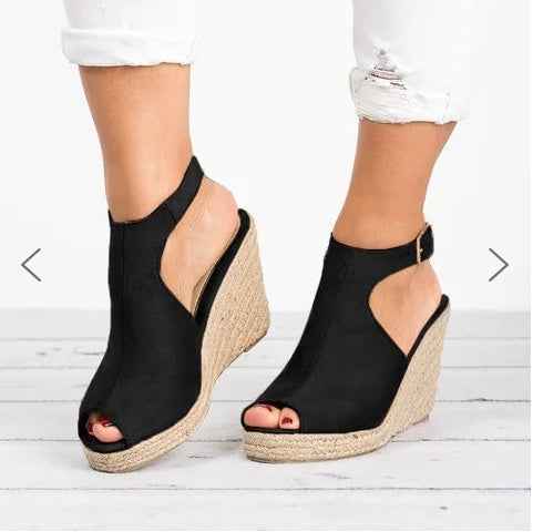 Fashion Women Platform Sandals Peep Toe Spartan Sandals Women Summer Wedges High Heel Shoes black 36