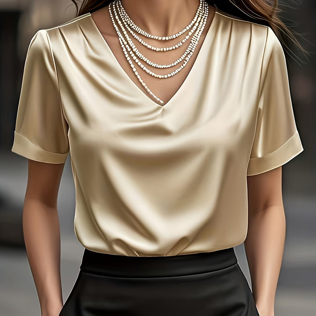Women's Draped V-Neck Blouse Champagne