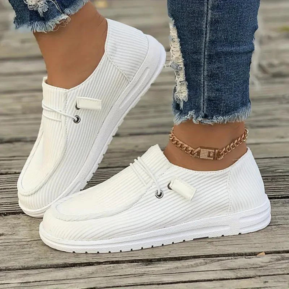 Women's Casual Corduroy Slip-On Sneakers with Laces White