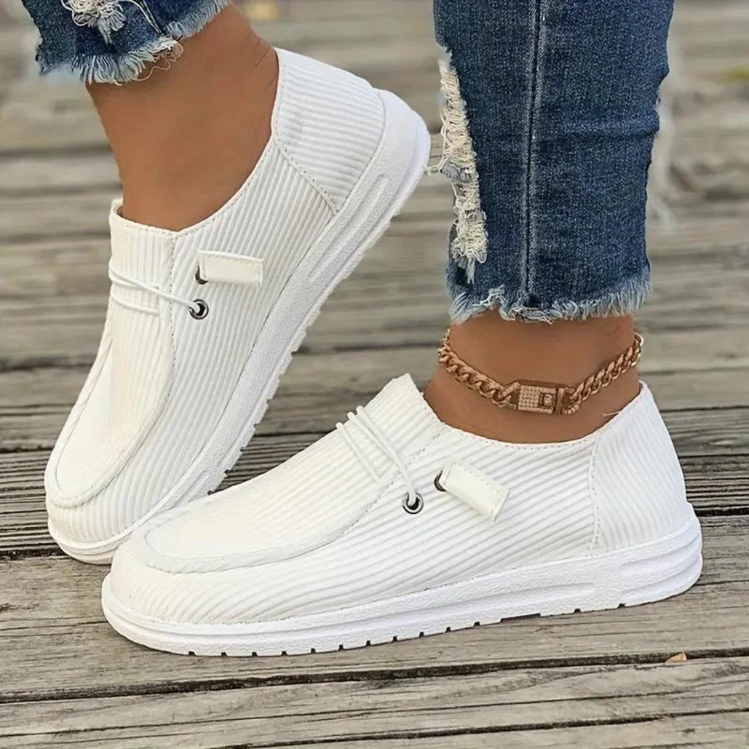 Women's Casual Corduroy Slip-On Sneakers with Laces White