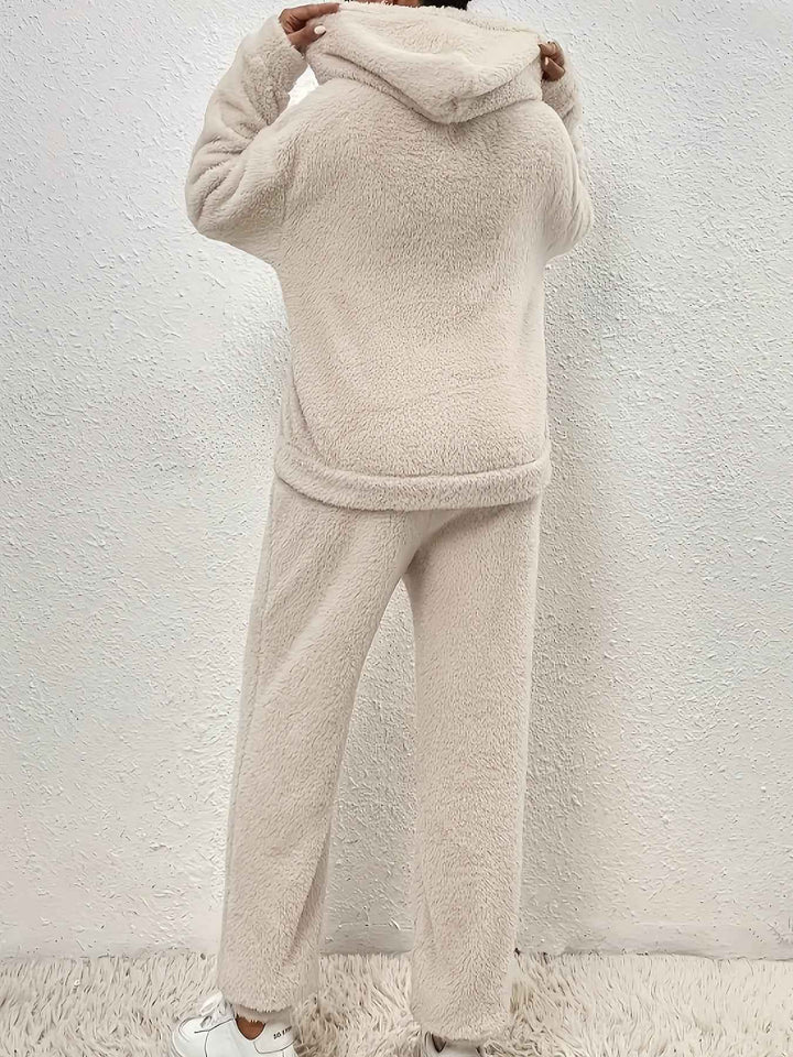 Women's Fluffy Fleece Loungewear Set – Cozy Hoodie & Jogging Pants – Relaxed Fit