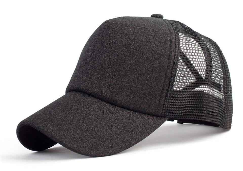 Baseball-Caps Ponytail Snapback Sequins Hip-Hop-Hat BlackA