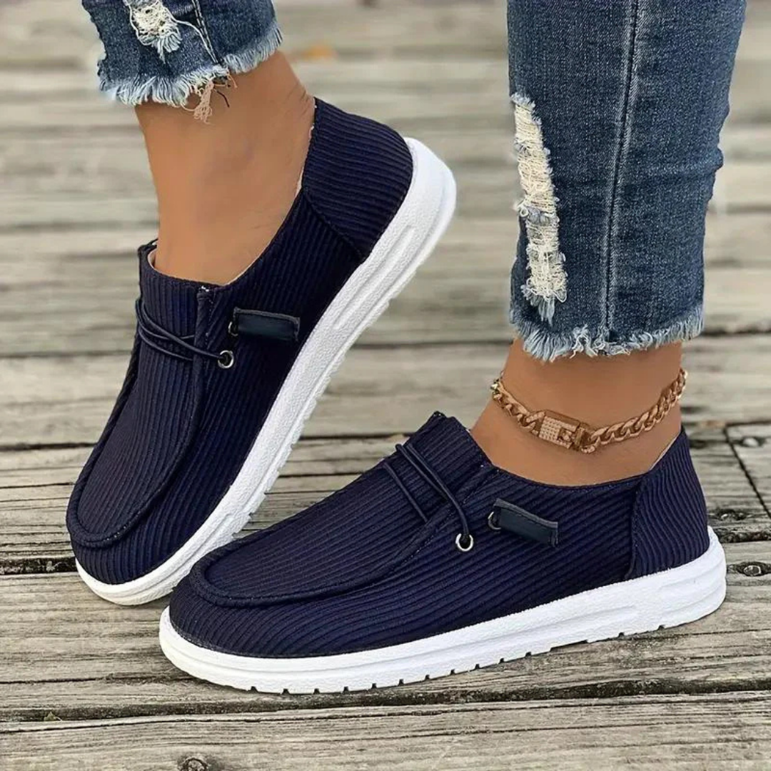 Women's Casual Corduroy Slip-On Sneakers with Laces Blue