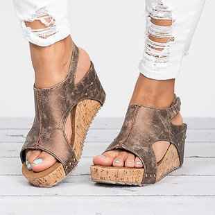 Roman Sandals Female Fish Mouth Thick Bottom Wedges Shoes Women brown