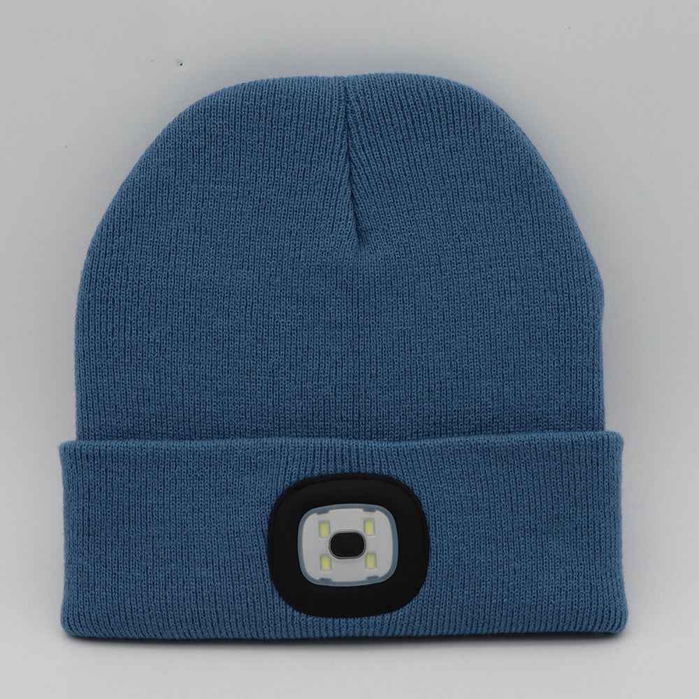 BrightBeam LED Knit Hat - Light-Up Knitted Beanie with Button Cell Power Light blue C