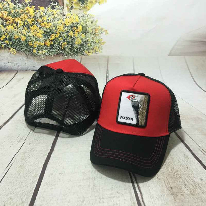 Animal embroidery baseball cap men and women summer Red woodpecker