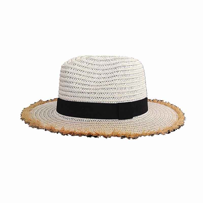 New Women Natural Wide Brim Burr Raffia Straw Hats White