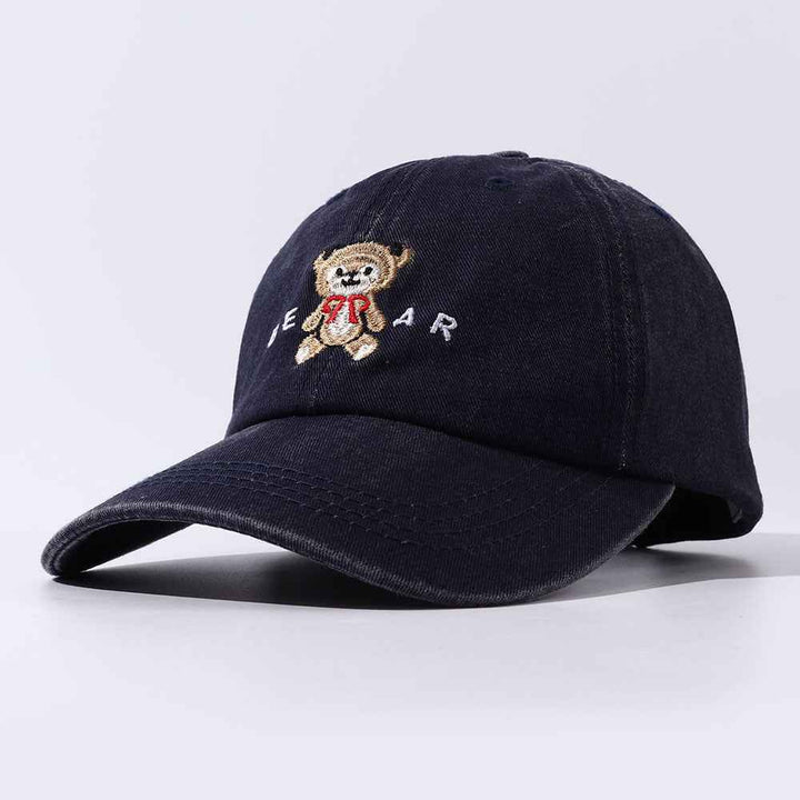 Women Cartoon Teddy Bear Embroidery Dad Hats Navy Blue One Size