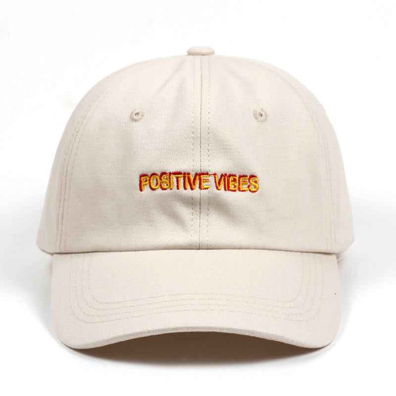 New Positive Vibes Cotton Embroidery Baseballcap Men Women Beige