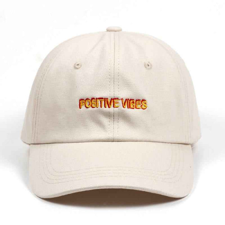 New Positive Vibes Cotton Embroidery Baseballcap Men Women Beige
