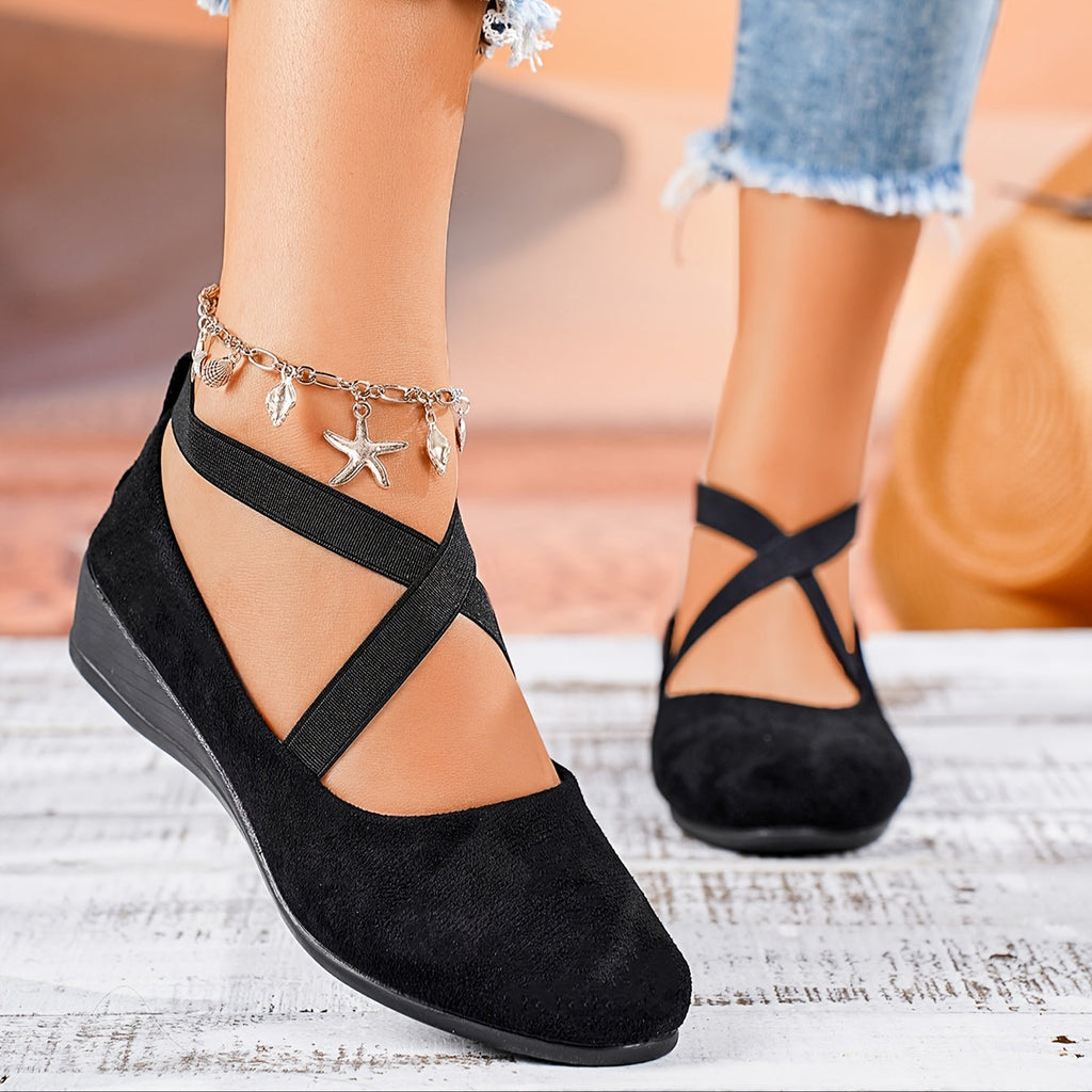 Women's Casual Ballet Flats with Crossed Straps and Round Toe