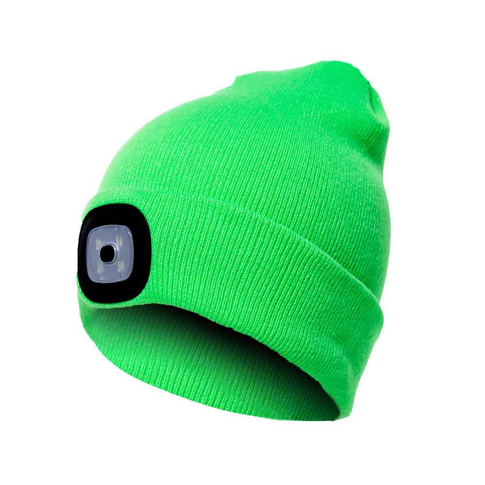 BrightBeam LED Knit Hat - Light-Up Knitted Beanie with Button Cell Power Fluorescent green C