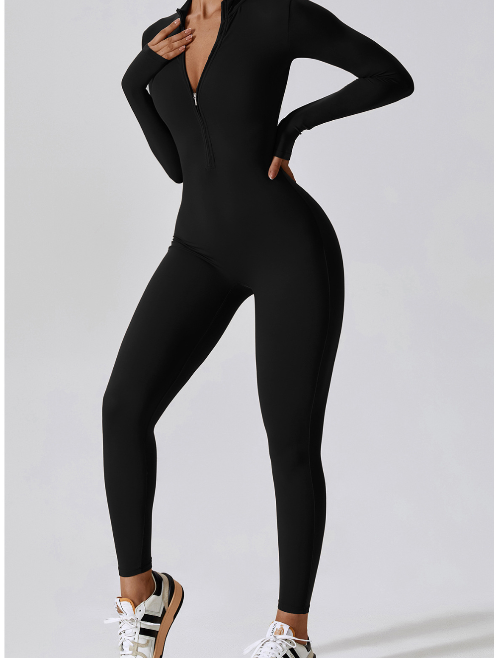 Women's Long Sleeve Shaping Yoga Fitness Jumpsuit Black