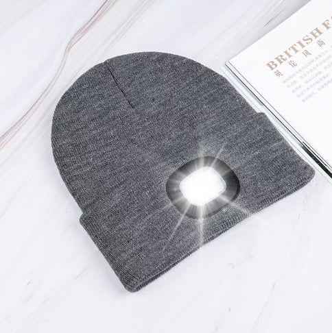 BrightBeam LED Knit Hat - Light-Up Knitted Beanie with Button Cell Power Grey C
