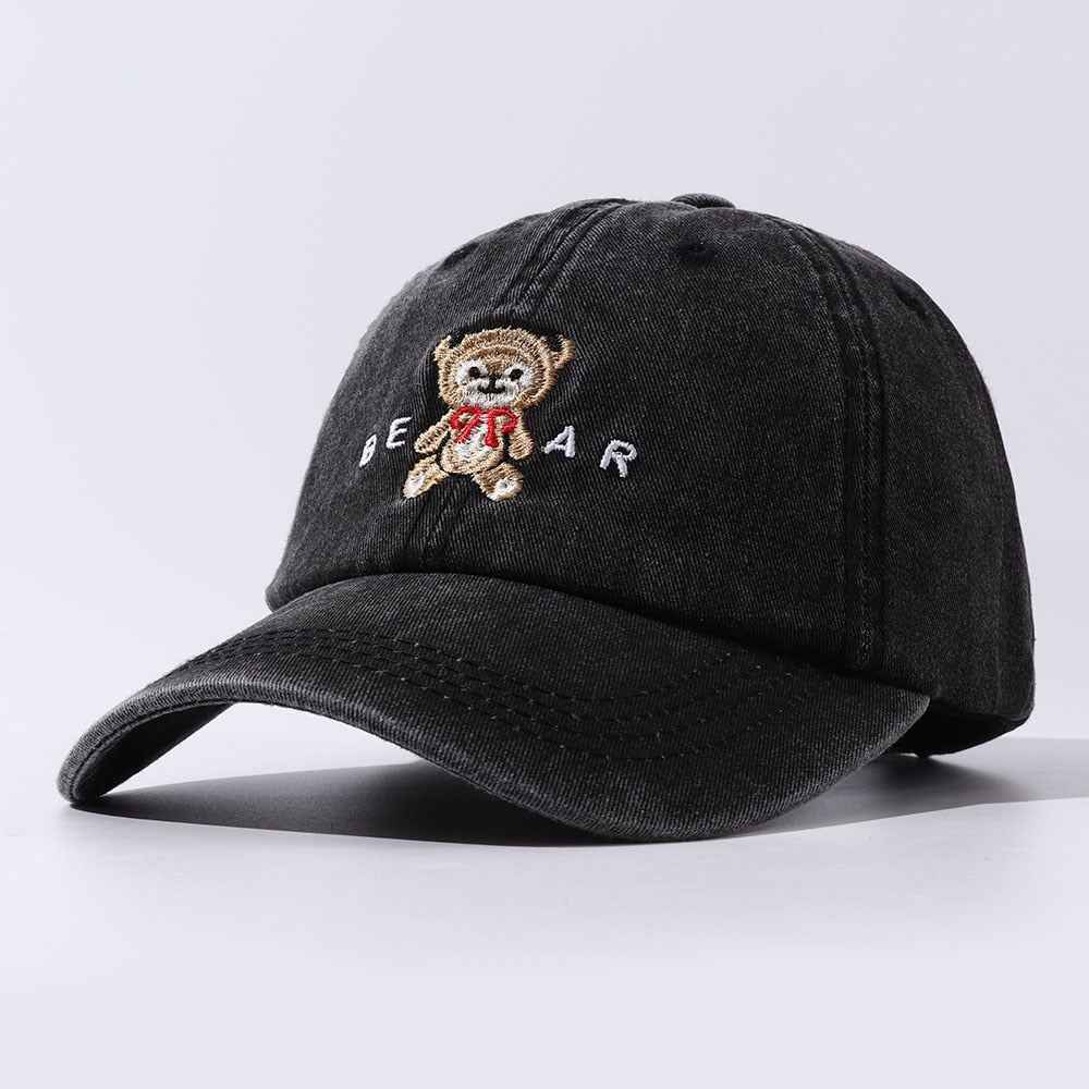 Women Cartoon Teddy Bear Embroidery Dad Hats Black One Size