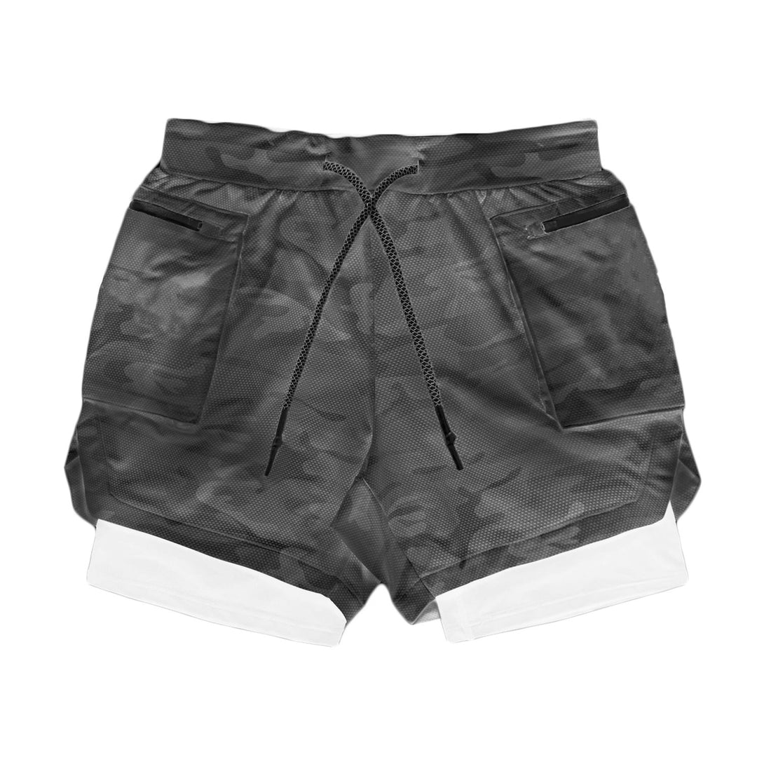 Men's Mid-Length Sport Shorts – Double Layer with Compression Inner – Breathable Design Dark Grey