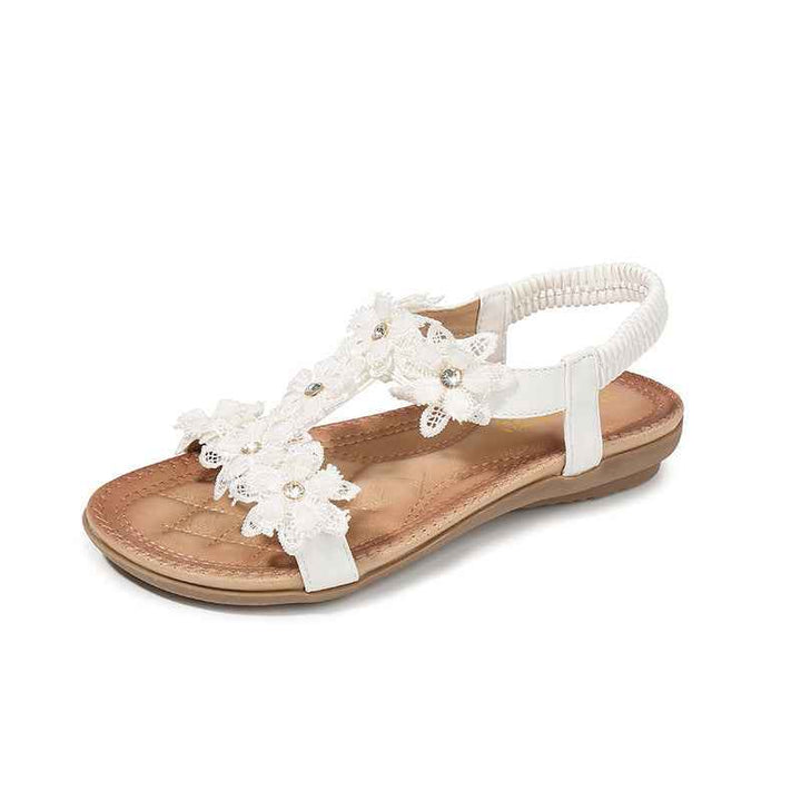 Large Size Sandals Women T-Shaped Flower Women Sandals Beach Sandals White