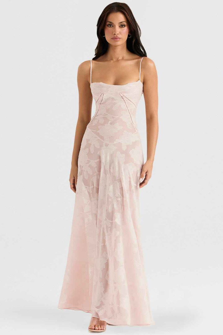 Women's Floral Maxi Dress – Slim Fit – Lightweight Fabric – Spaghetti Straps