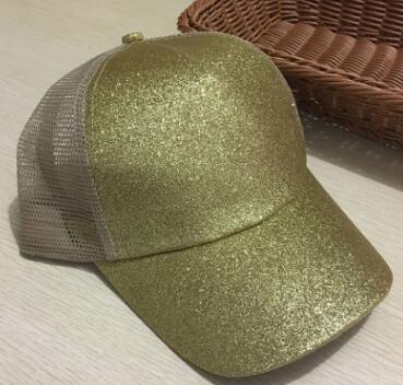 Casual Sunshade Duck Tongue Net Hat Ladies Ponytail Golden Glittery
