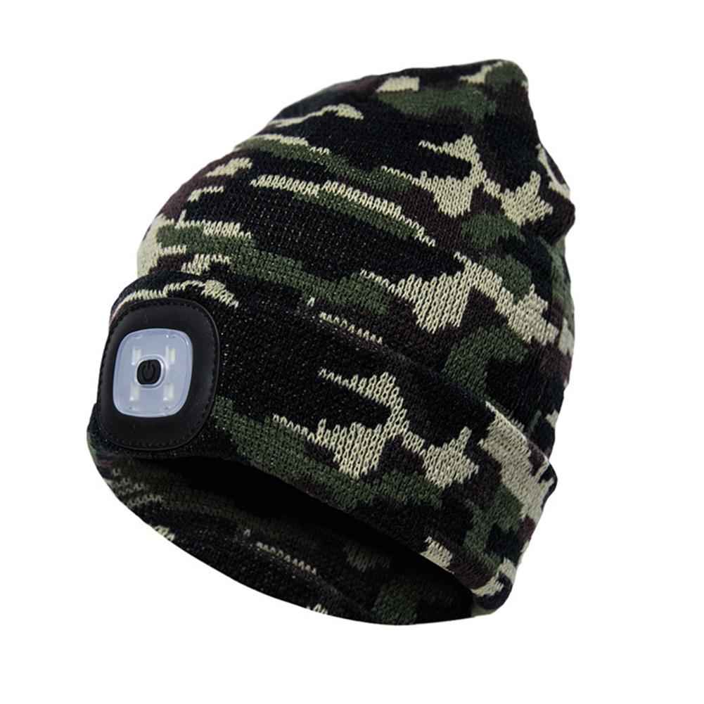 BrightBeam LED Knit Hat - Light-Up Knitted Beanie with Button Cell Power Camouflage C