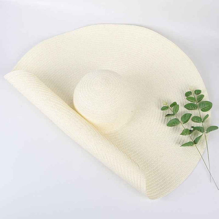 Oversized 25CM Wide Brim Straw Beach Hat for Women - UV Protection & Sun Safety White