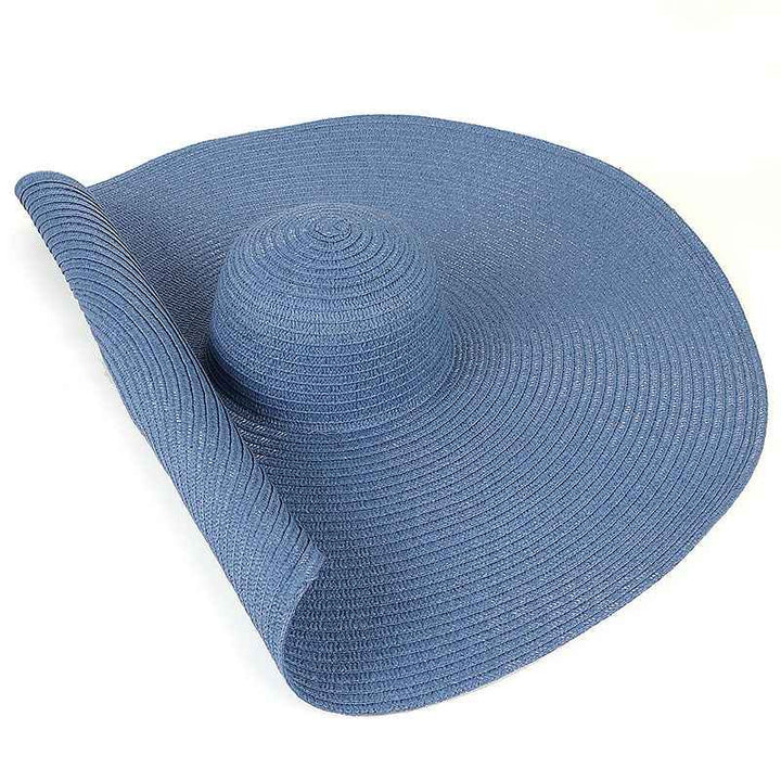 Oversized 25CM Wide Brim Straw Beach Hat for Women - UV Protection & Sun Safety Blue
