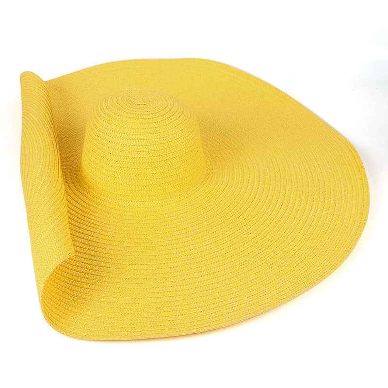 Oversized 25CM Wide Brim Straw Beach Hat for Women - UV Protection & Sun Safety Yellow