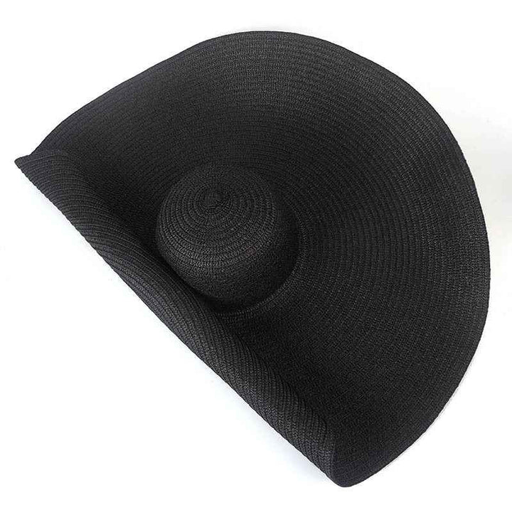 Oversized 25CM Wide Brim Straw Beach Hat for Women - UV Protection & Sun Safety Black