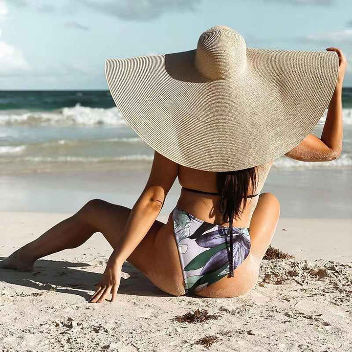 Oversized 25CM Wide Brim Straw Beach Hat for Women - UV Protection & Sun Safety