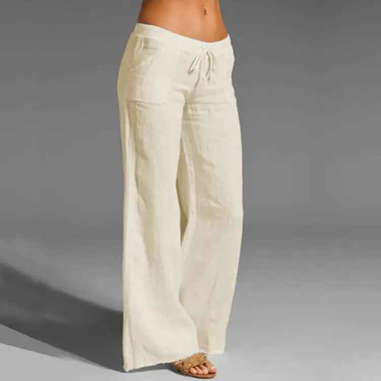 Women's Linen Trousers - Lightweight & Comfortable Khaki