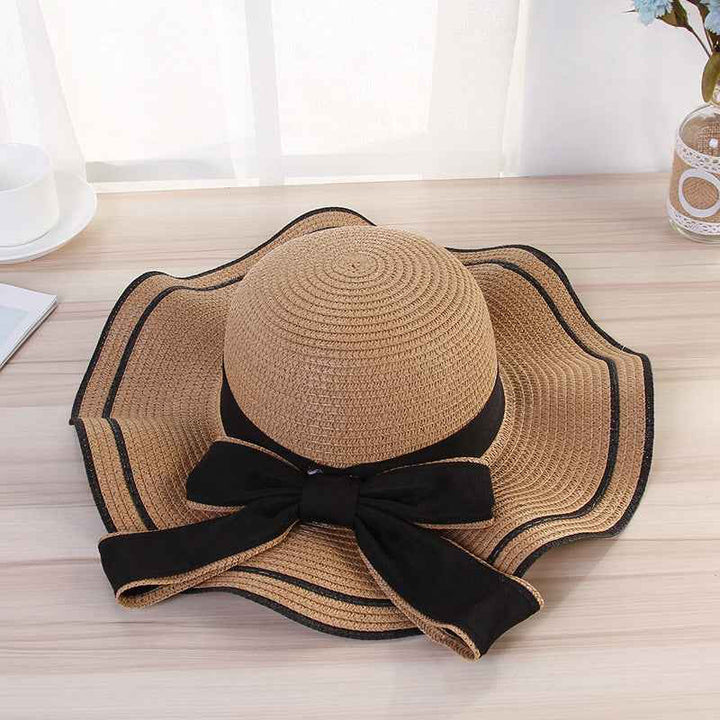 Summer Sun Hat Women Straw Hats Sunshade Panama Fashion Bow Beach Hat Foldable Travel Caps Khaki