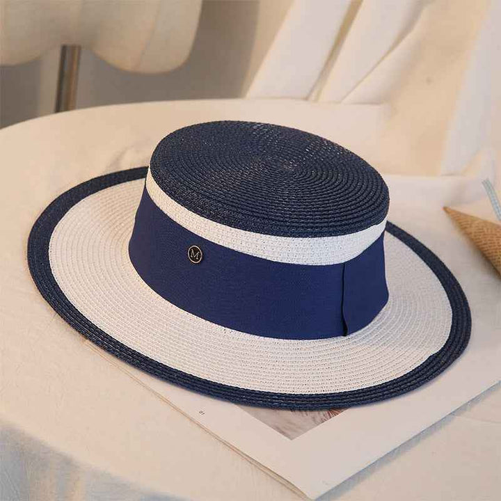 Summer Retro Women’s Breathable Straw Hat with Flower Detail for Beach Days Blue M 56 58cm
