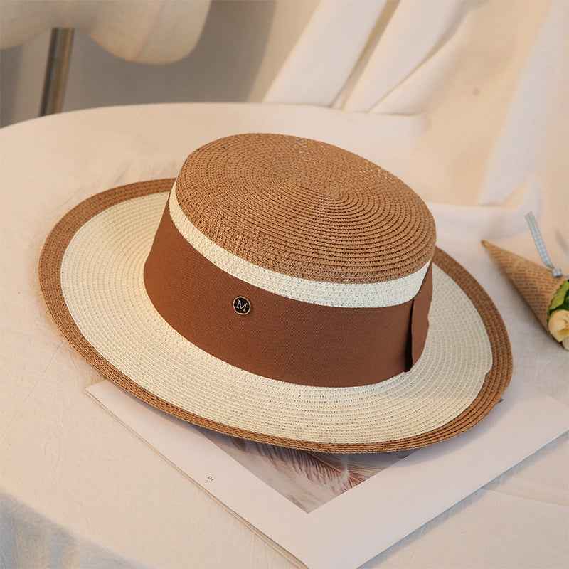 Summer Retro Women’s Breathable Straw Hat with Flower Detail for Beach Days Khaki M 56 58cm