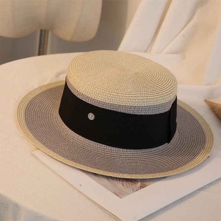 Summer Retro Women’s Breathable Straw Hat with Flower Detail for Beach Days Gray M 56 58cm