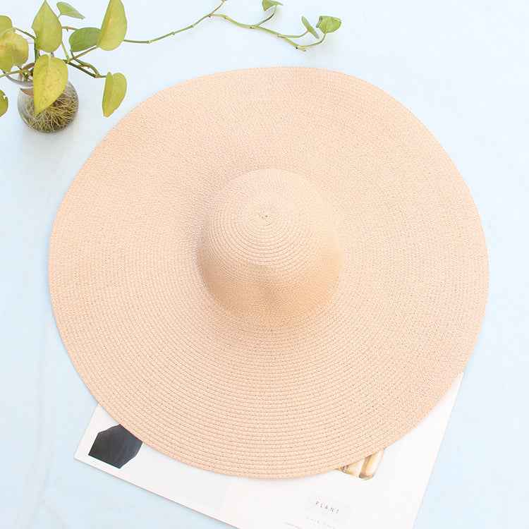 Oversized 25CM Wide Brim Straw Beach Hat for Women - UV Protection & Sun Safety Pink
