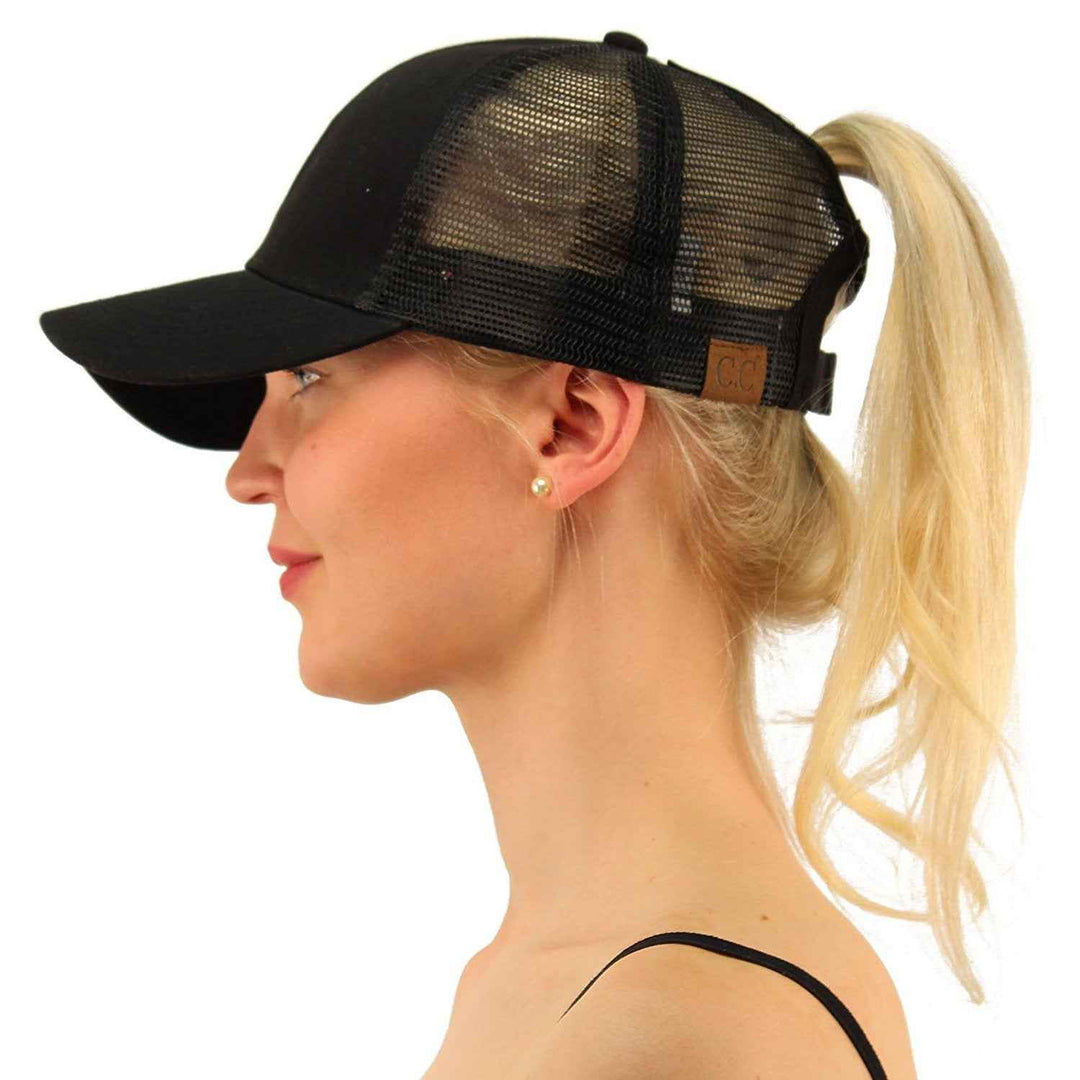 Baseball-Caps Ponytail Snapback Sequins Hip-Hop-Hat Black