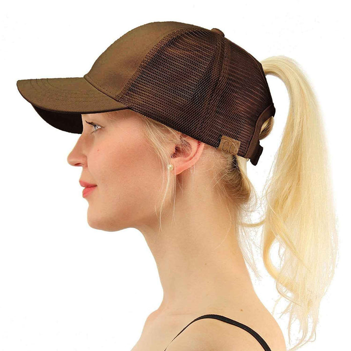 Baseball-Caps Ponytail Snapback Sequins Hip-Hop-Hat Brown