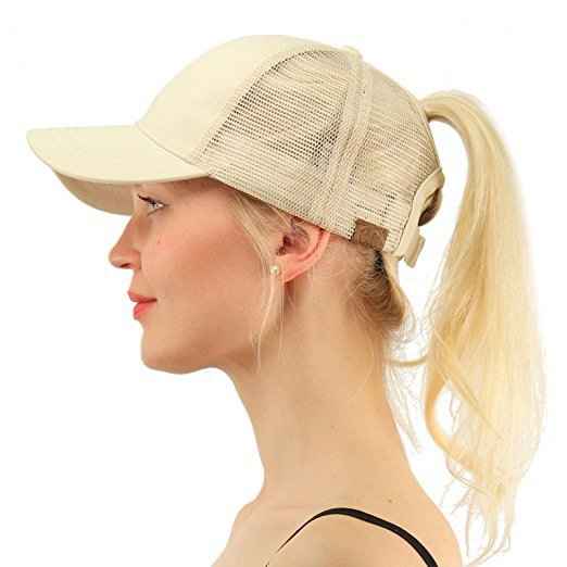 Baseball-Caps Ponytail Snapback Sequins Hip-Hop-Hat Beige