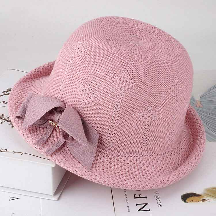 Korean-Inspired Floral Knitted Sun Hat for Women - Trendy Alice Style Pink One size 57cm