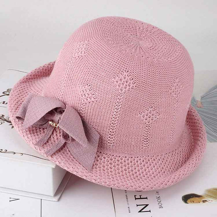 Korean-Inspired Floral Knitted Sun Hat for Women - Trendy Alice Style Pink One size 57cm