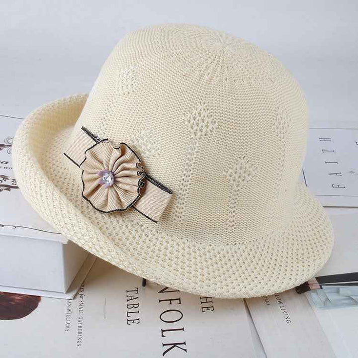Korean-Inspired Floral Knitted Sun Hat for Women - Trendy Alice Style